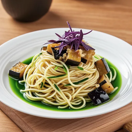 Shiso and Eggplant Japanese-Style Pasta with Scallion Sauce