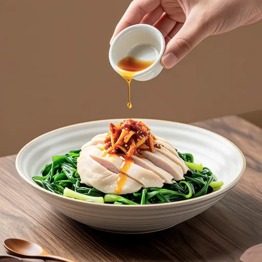 Boiled Chicken and Wakame with Kimchi Dressing
