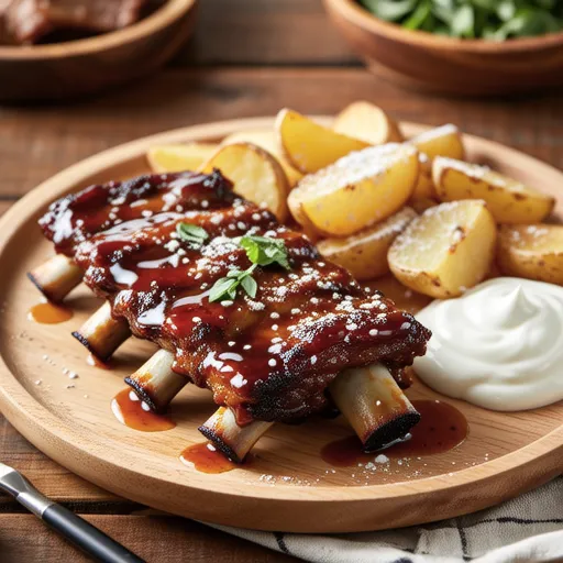 Spare Ribs with Fried Potatoes and Yogurt Cream
