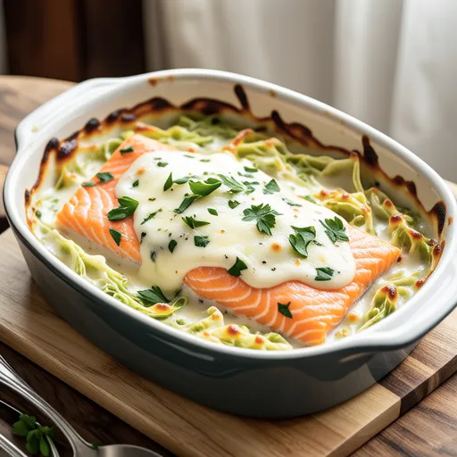 Salmon and Napa Cabbage Miso Cream Gratin