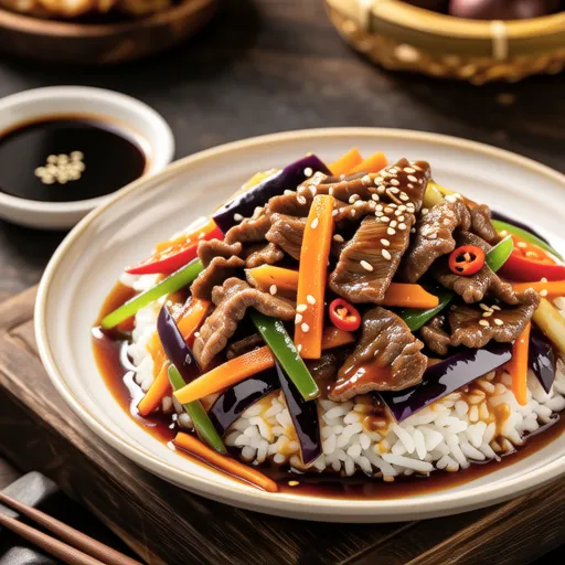 Beef and Eggplant Stir-fried Rice Cake
