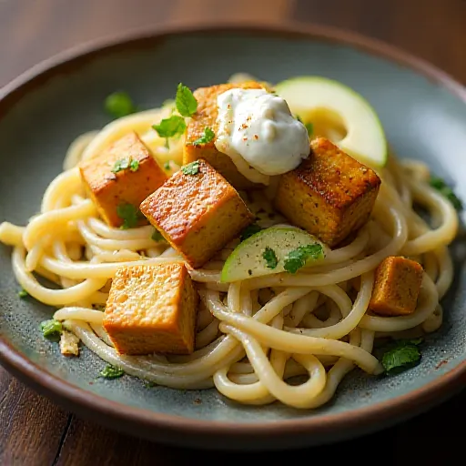 Yogurt Apple and Stir-fried Tofu Noodles