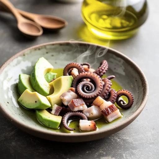 Avocado, Bacon, and Octopus Ajillo