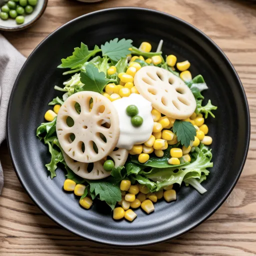Lotus Root and Mizuna Salad with Mentaiko Mayo