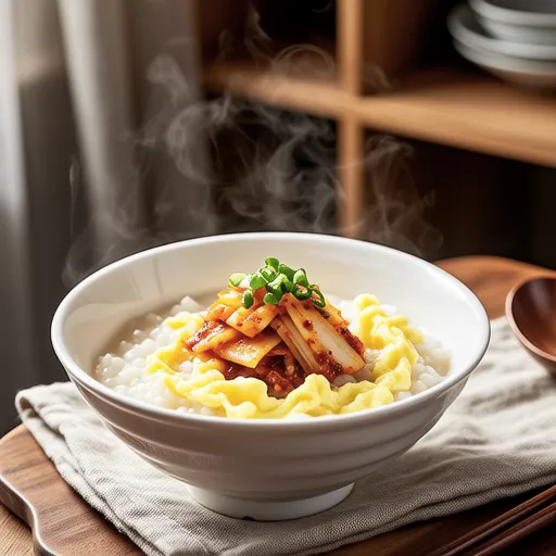 Fluffy Egg and Kimchi Rice Porridge