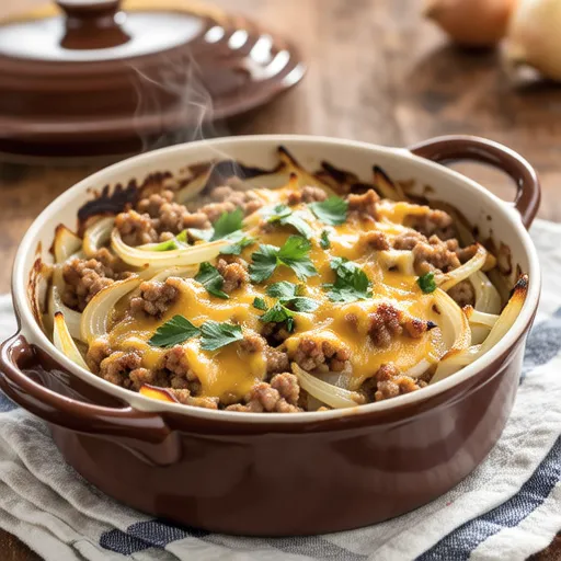Steamed Onion Meat Cheese Bake