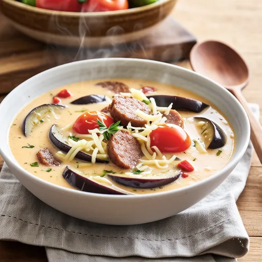 スパイシーなナスとソーセージのスープ