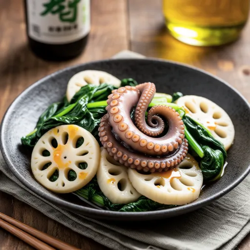 Octopus and Lotus Root Stir-fry with Shiso