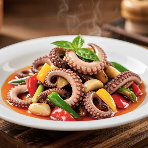 Stir-fried Octopus and Bell Pepper with Basil