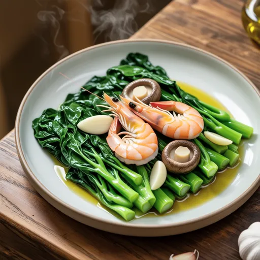 Swiss Chard and Shrimp Oil Steamed Dish