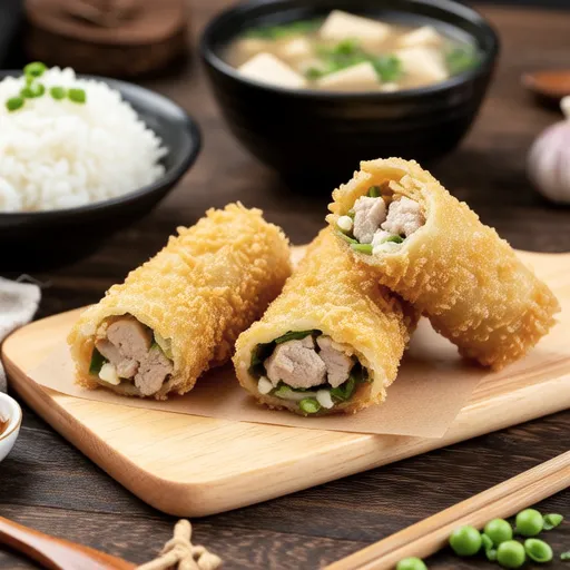 Chicken Mince and Okara Stuffed Fried Tofu Rolls
