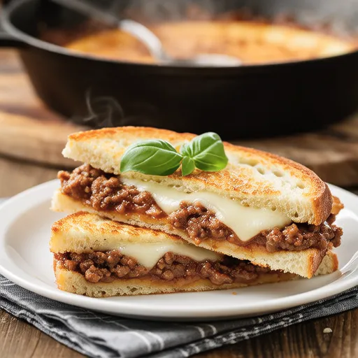 Fried Sandwich with Ground Meat, Basil, and Cheese