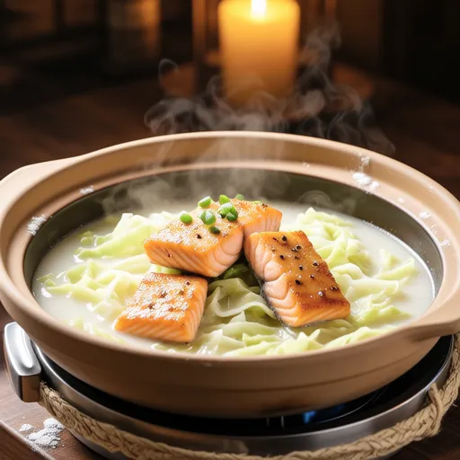 Cabbage and Salmon Soy Milk Cream Stew