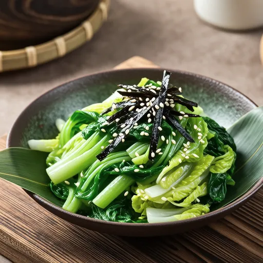 Salted Kombu Namul with Pea Shoots and Chinese Cabbage