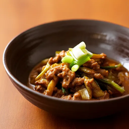 Salteado de berenjena y carne de cerdo con miso