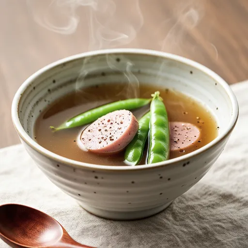 Pea Sprout and Sausage Consomme Soup
