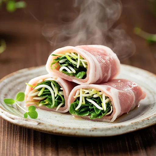 Yuzu Kosho Pork Rolls with Pea Shoots and Bean Sprouts