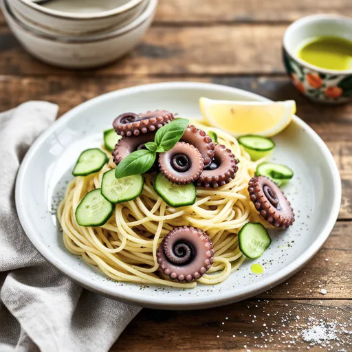 Chilled Pasta with Cucumber and Octopus