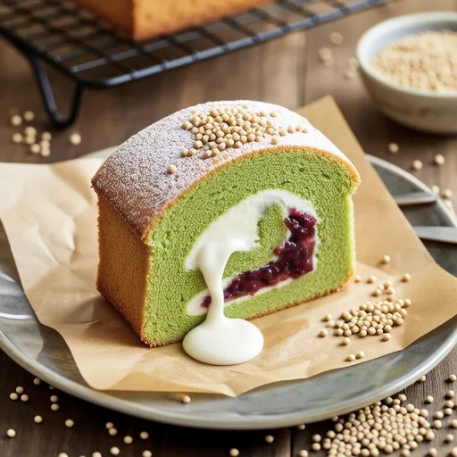 Mugwort Pound Cake with Soybean Cream