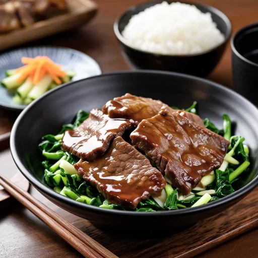 Sweet and Savory Simmered Beef with Chrysanthemum Greens