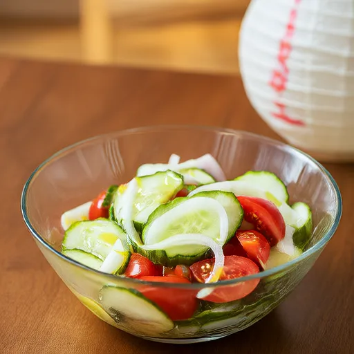 Ensalada refrescante de tomate, pepino y cebolla
