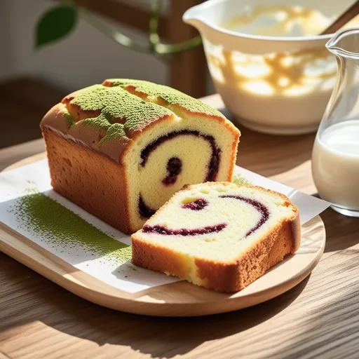 Fragrant Green Tea Pound Cake with Sweet Red Bean