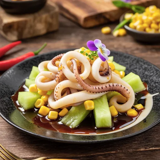 Stir-fried Squid and Bitter Melon with Mayonnaise