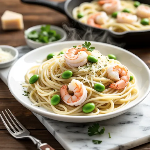 Shrimp and Edamame Cream Pasta
