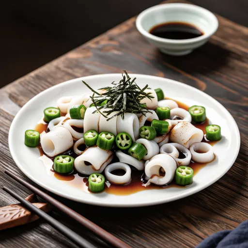 Squid and Okra with Wasabi Soy Sauce