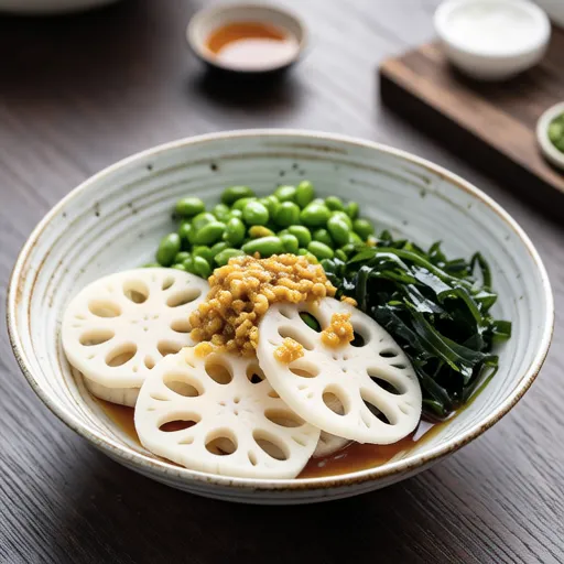 Lotus Root and Wakame with Mustard Ponzu Dressing