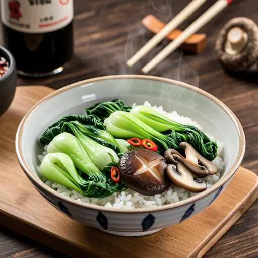 Bok Choy, Mushroom, and Chive Stir-fry Rice Bowl