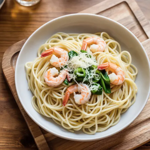 Shrimp and Pea Sprout Cream Pasta