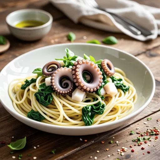 Cold Pasta with Mizuna and Octopus