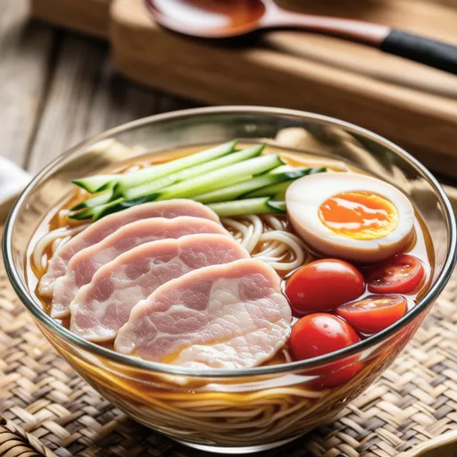 Cold Pork and Tomato Noodles with Onsen Egg