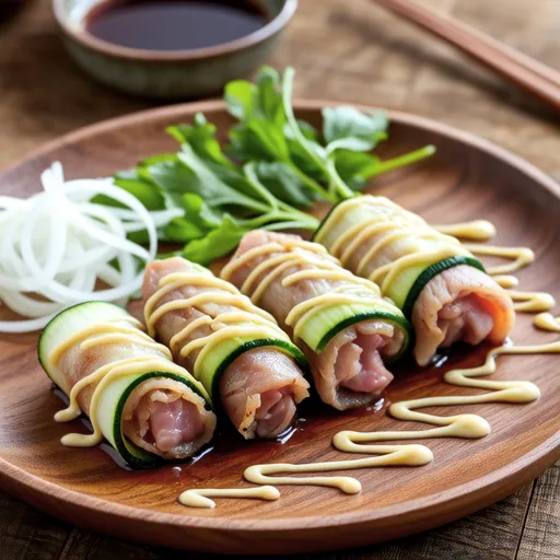 Zucchini Wrapped in Pork with Lemon Sauce
