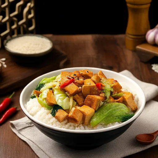 Riz sauté au tofu, chou et périlla