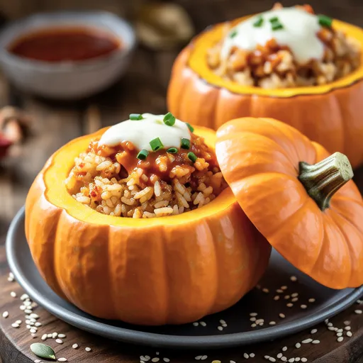 Mini Pumpkin Kimchi Fried Rice