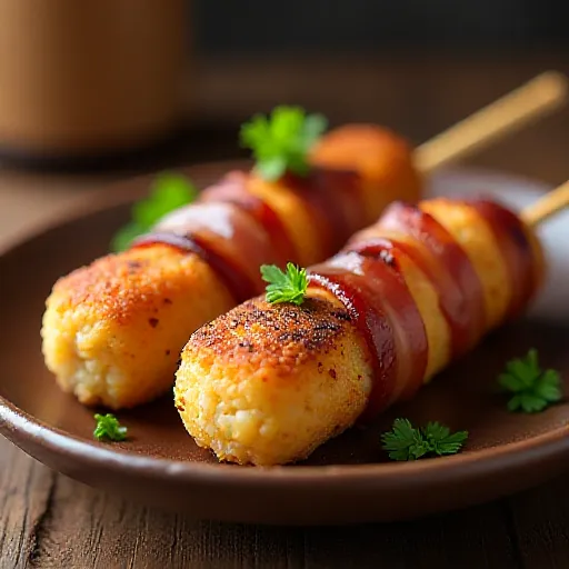 Espetos de Bolinho de Arroz com Bacon