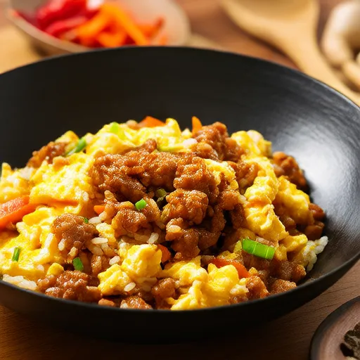 Жареный рис с курицей и яйцами