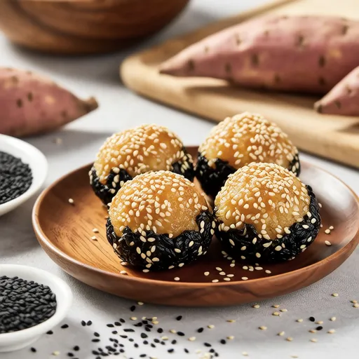 Sweet Potato Black Sesame Glutinous Rice Balls (Air Fryer)