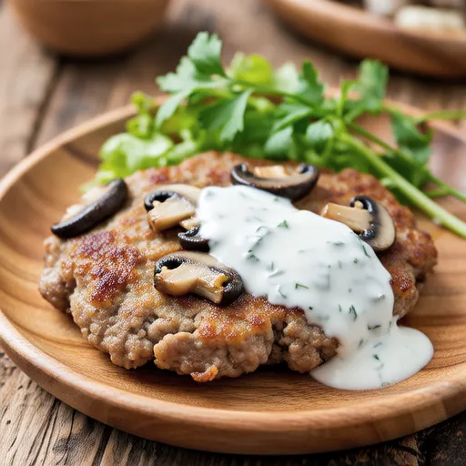 Enoki Mushroom Hamburg Steak with Yogurt Sauce