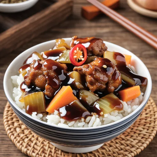 Chicken and Root Vegetables Black Vinegar Stir-fry Bowl