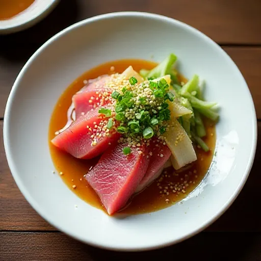 Maguro and Garlic Chive with Vinegar Miso Dressing