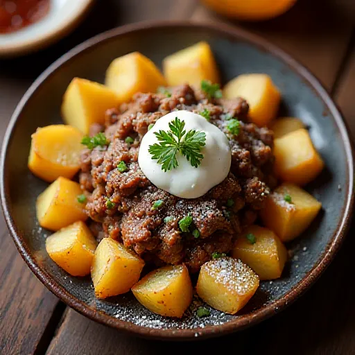 Hand-Broken Potatoes and Crispy Minced Meat Stir-Fry