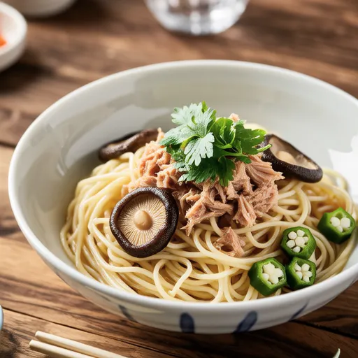 Nametake and Okra Japanese-style Pasta