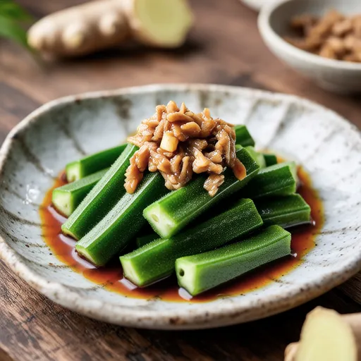 Okawakame and Okra with Bonito Flakes