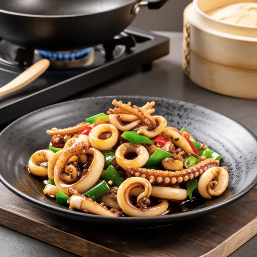 Spicy Stir-fried Squid and Shishito Peppers with Miso