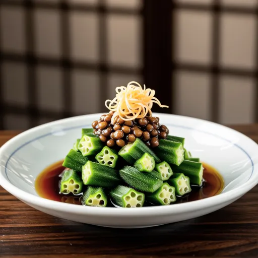 Okra and Natto with Bonito Flakes