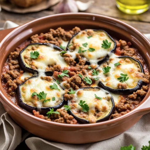 Eggplant and Ground Meat Cheese Gratin