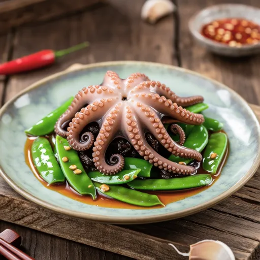 Stir-fried Octopus and Pea Shoots with Garlic
